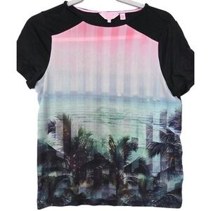 Ted Baker Shirt Womens 1 Black Tropical Palm Tree Graphic Short Sleeve Top